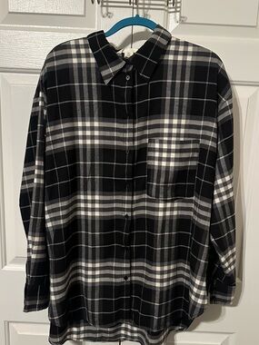 H&M Oversize Black & White Plaid Flannel Shirt